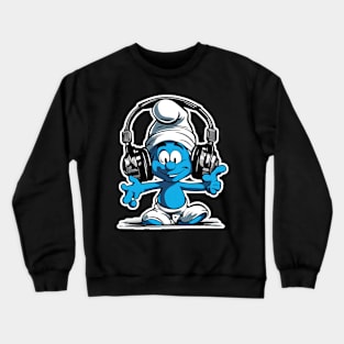 cute smurf listening to music Crewneck Sweatshirt